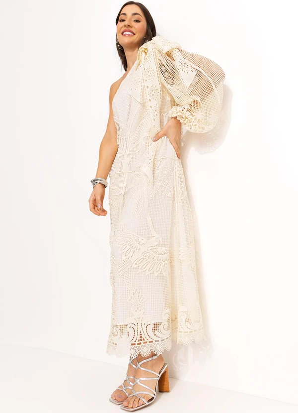 Farm - Vestido Guipure Coqueiro Bege 5