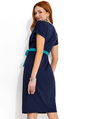 Moda Pop - Vestido Jade e Marinho com Transpasse e Faixa - MODA POP