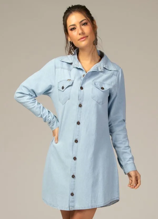 Quintess - Vestido Jeans Claro com Bolsos 2