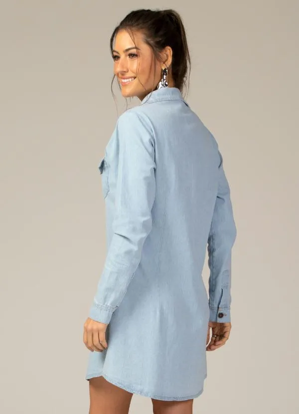 Quintess - Vestido Jeans Claro com Bolsos 3