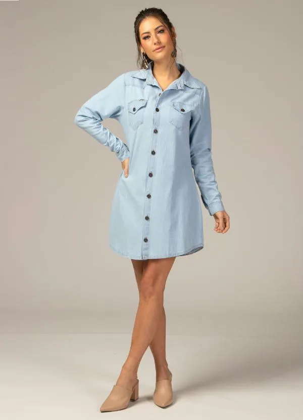 Quintess - Vestido Jeans Claro com Bolsos 4