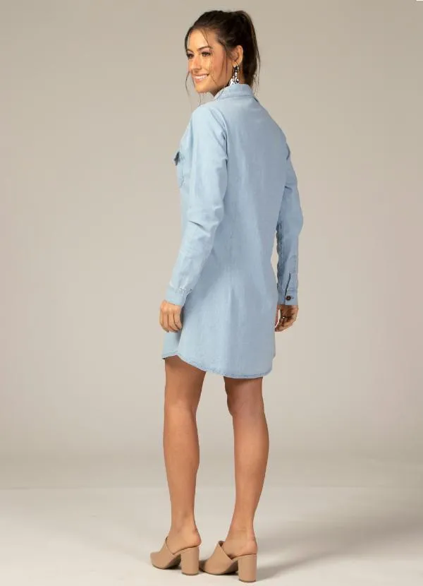 Quintess - Vestido Jeans Claro com Bolsos 5