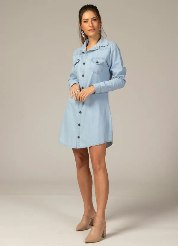 Quintess - Vestido Jeans Claro com Bolsos 6