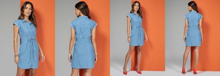Vestido Jeans Claro com Cordel na Cintura
