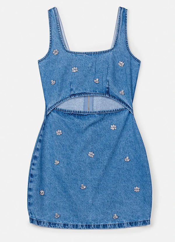 Authoria - Vestido Jeans com Abertura e Pedrarias Azul 6