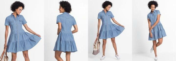 Vestido Jeans com Babados Azul Claro