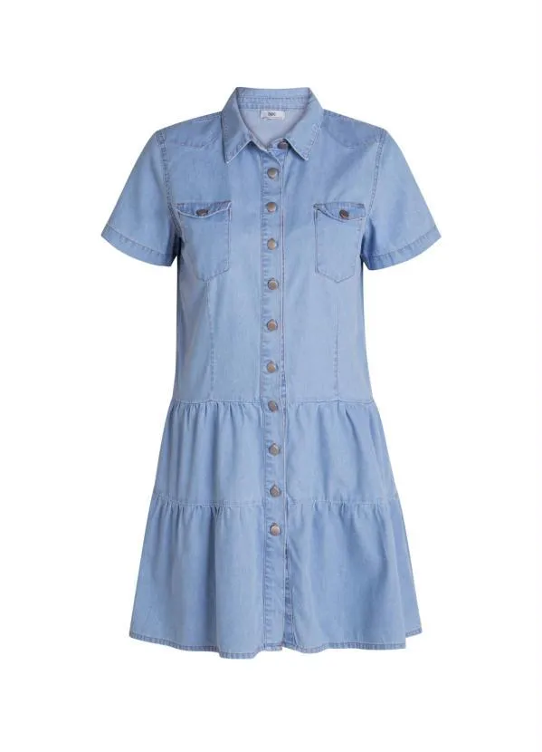 bonprix - Vestido Jeans com Babados Azul Claro 6