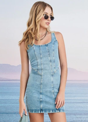 Authoria - Vestido Jeans com Recortes Azul - AUTHORIA