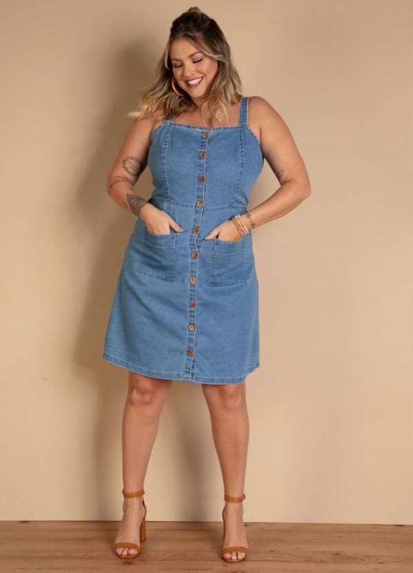Quintess - Vestido Jeans com Vista Frontal de Botões e Bolsos 10
