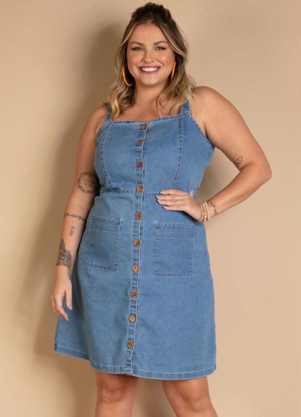 Quintess - Vestido Jeans com Vista Frontal de Botões e Bolsos 6