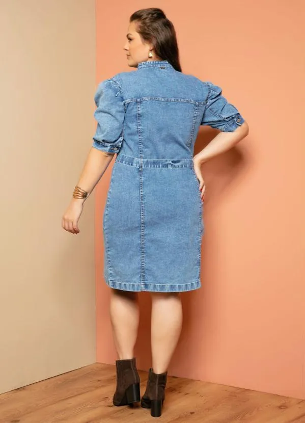 Quintess - Vestido Jeans Curto com Mangas Bufantes e Botões 9