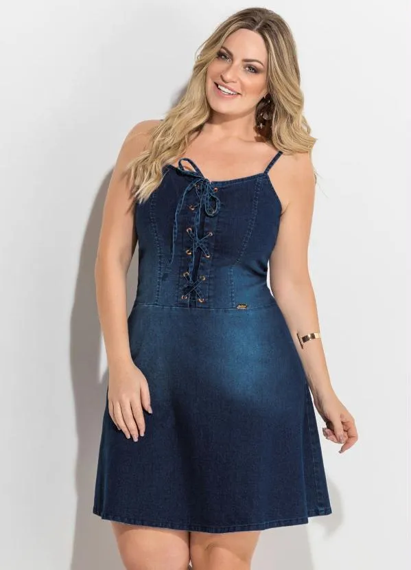 Quintess - Vestido Jeans Escuro com Corselet Frontal 7