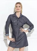 Vestido Jeans Escuro Curto com Bolsos