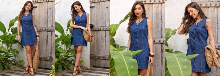 Vestido Jeans Escuro em Jeans
