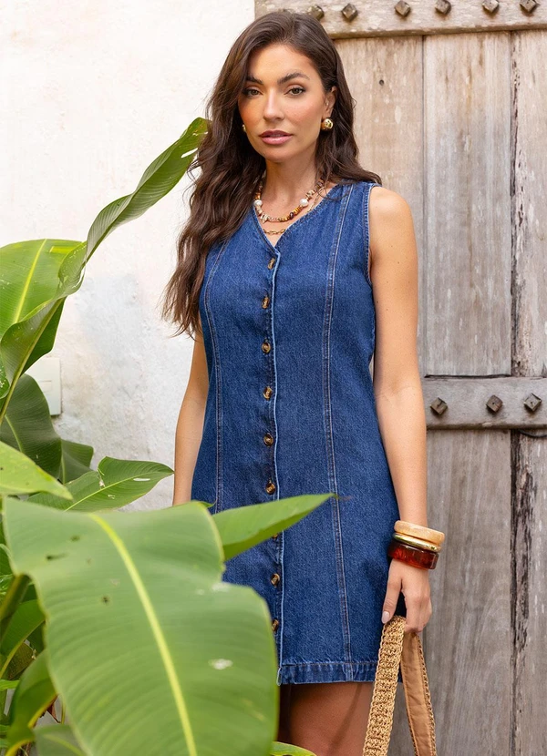 Quintess - Vestido Jeans Escuro em Jeans 6