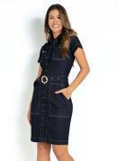 Vestido Jeans Escuro Sawary com Cinto