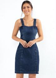 Vestido Jeans Escuro Tubinho com Abertura Costas