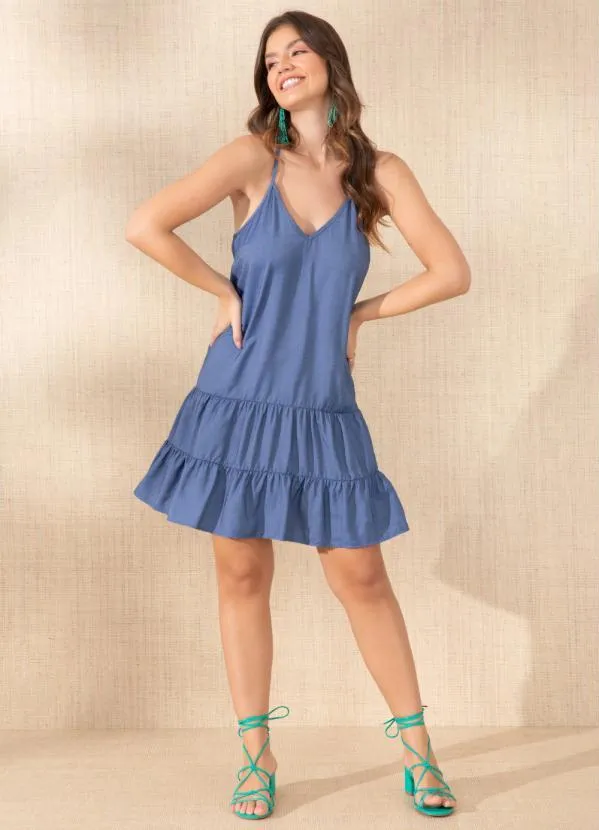 Quintess - Vestido Jeans Leve Azul com Babado 3