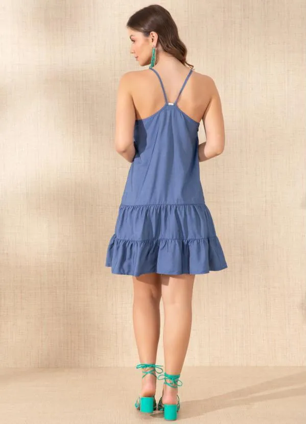Quintess - Vestido Jeans Leve Azul com Babado 4