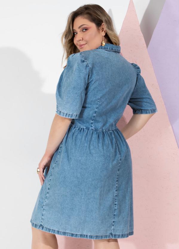 Quintess - Vestido Jeans Médio Curto com Gola e Bolsos 5