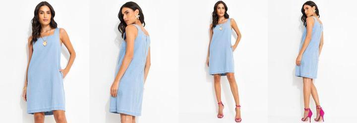 Vestido Jeans M�dio em Jeans Leve