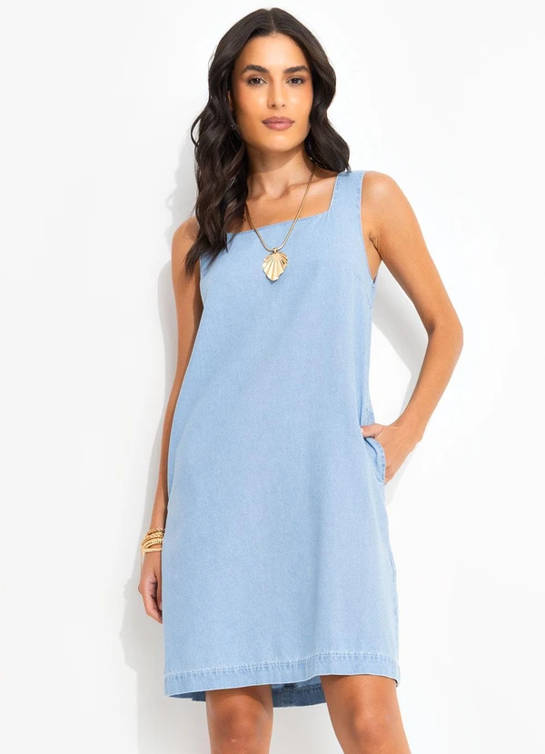 Quintess - Vestido Jeans Médio em Jeans Leve