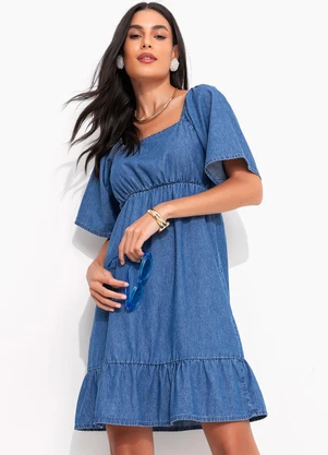 Quintess Vestido Jeans Médio em Jeans Leve