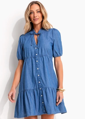 Quintess - Vestido Jeans Médio em Jeans - QUINTESS
