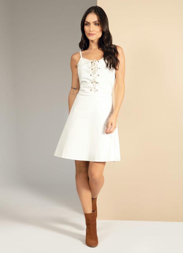 Quintess - Vestido Jeans Off White com Corselet Frontal 3