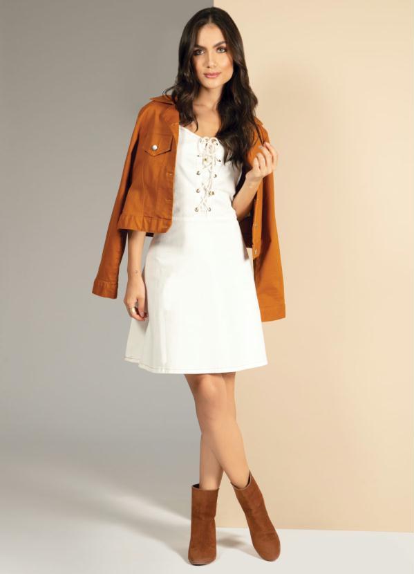 Quintess - Vestido Jeans Off White com Corselet Frontal 5