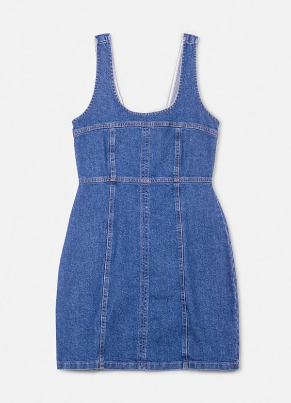 Authoria - Vestido Jeans Pespontado com Recortes Azul