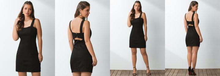 Vestido Jeans Preto Tubinho com Abertura Costas