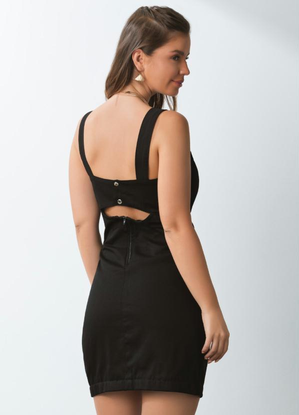 Quintess - Vestido Jeans Preto Tubinho com Abertura Costas 2