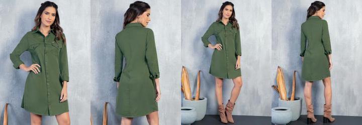 Vestido Jeans Verde com Bolsos