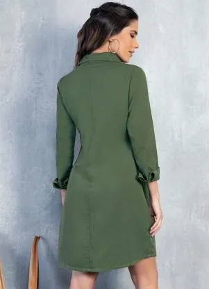 Quintess - Vestido Jeans Verde com Bolsos - QUINTESS