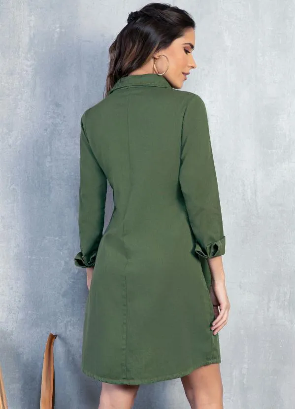 Quintess - Vestido Jeans Verde com Bolsos 2