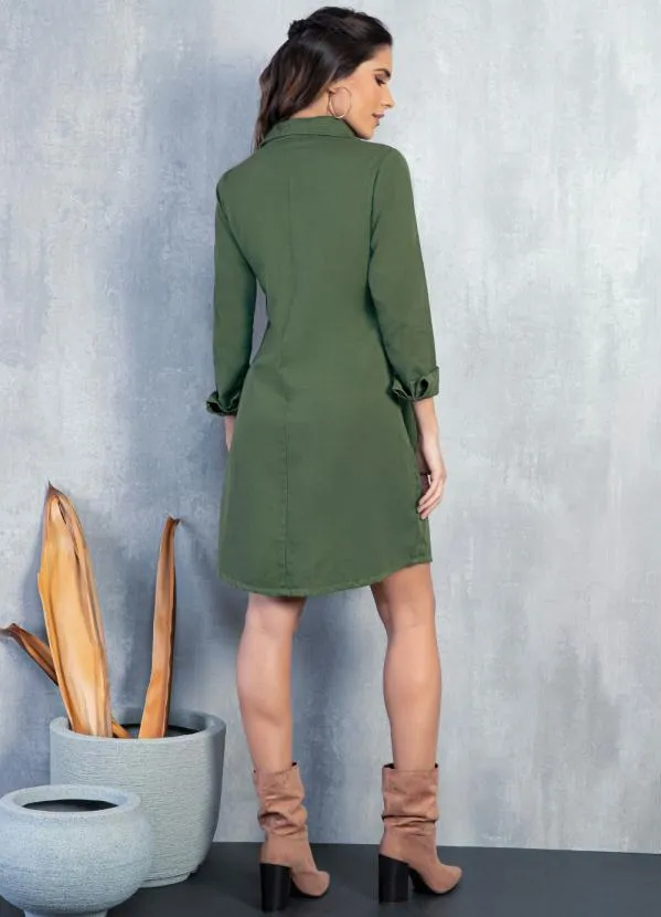 Quintess - Vestido Jeans Verde com Bolsos 4