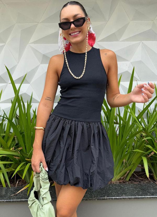 Choyee - Vestido Justo Balonê Preto