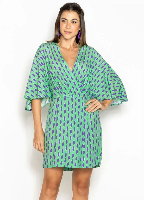 Maria Filó - Vestido Kimono de Viscose Estampa Mini Tacos Verde 1