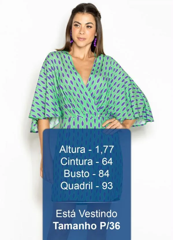 Maria Filó - Vestido Kimono de Viscose Estampa Mini Tacos Verde 5