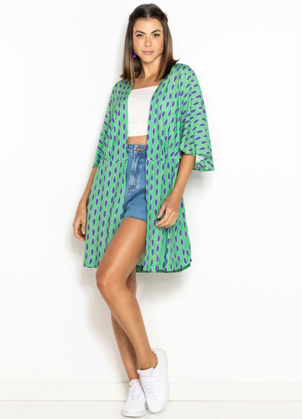 Maria Filó - Vestido Kimono de Viscose Estampa Mini Tacos Verde 6