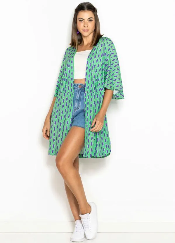 Maria Filó - Vestido Kimono de Viscose Estampa Mini Tacos Verde 6