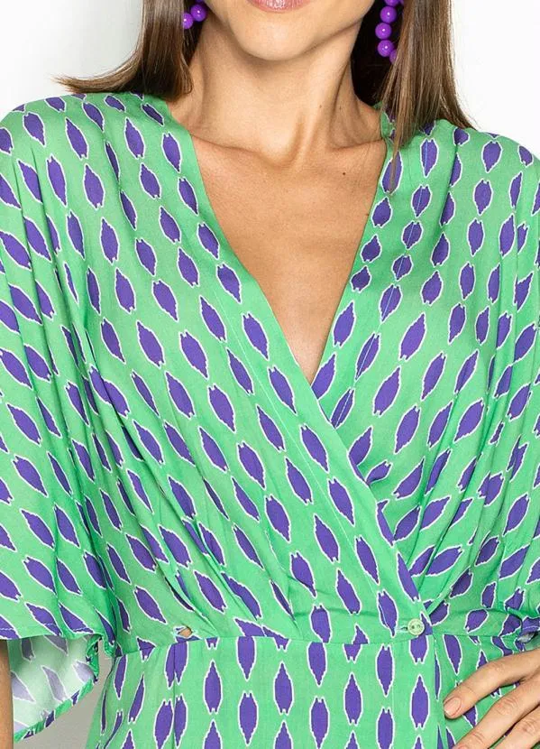 Maria Filó - Vestido Kimono de Viscose Estampa Mini Tacos Verde 7