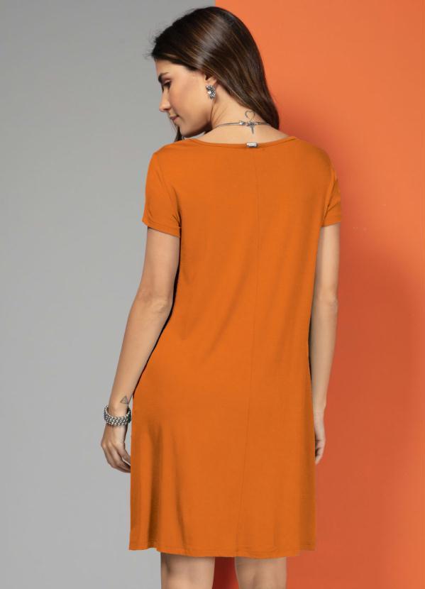 Quintess - Vestido Laranja com Bolsos e Mangas Curtas 2