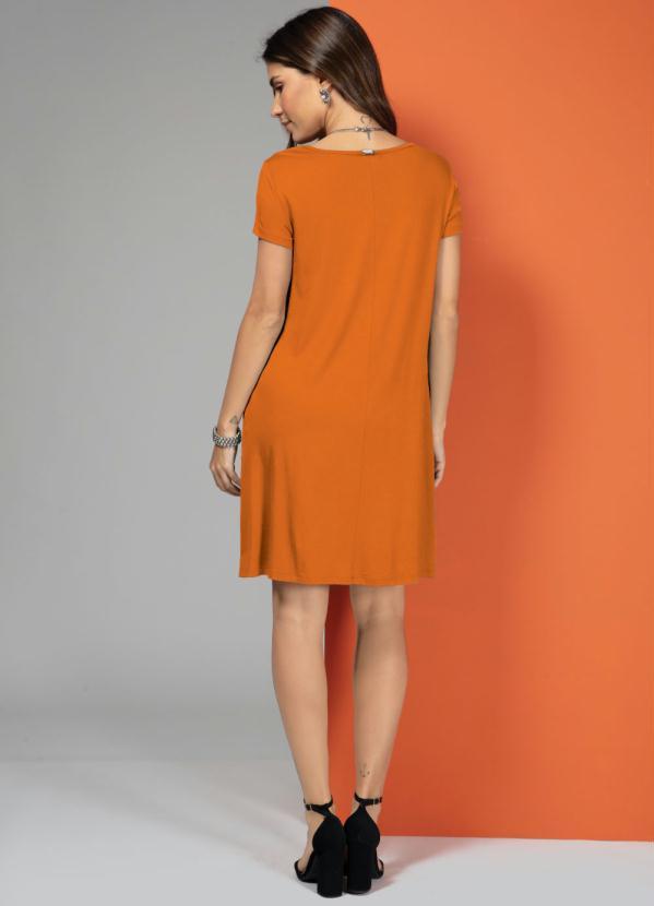 Quintess - Vestido Laranja com Bolsos e Mangas Curtas 4