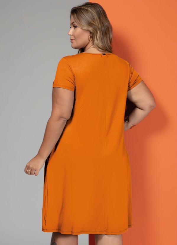 Quintess - Vestido Laranja com Bolsos e Mangas Curtas 6