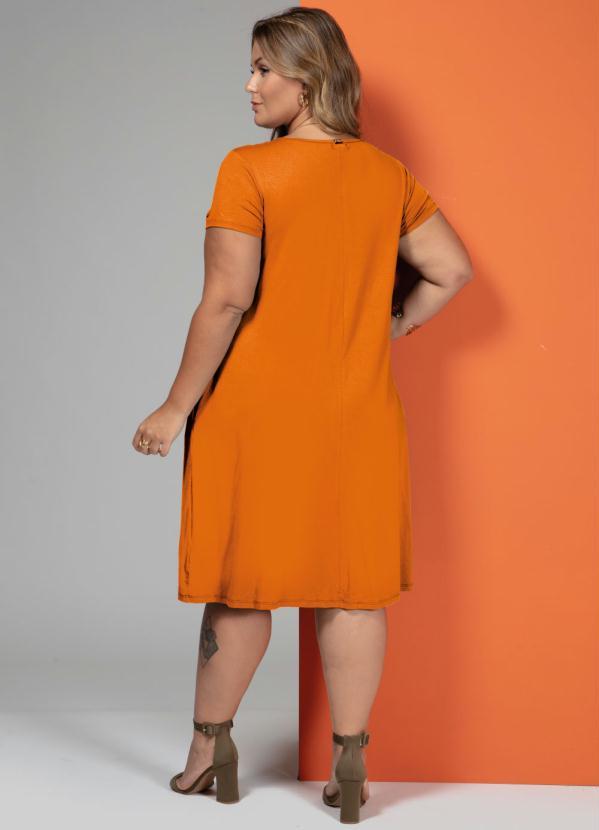 Quintess - Vestido Laranja com Bolsos e Mangas Curtas 8