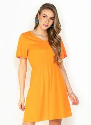 Moda Pop - Vestido Laranja com Detalhe na Cintura - MODA POP