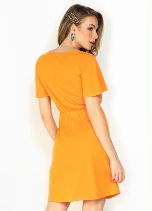 Moda Pop - Vestido Laranja com Detalhe na Cintura - MODA POP