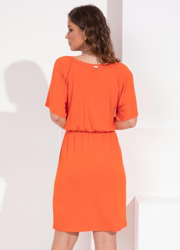 Outlet - Vestido Laranja Decote V com Franzido 11